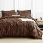 CozyLux Full Size Comforter Sets Brown, 7 Pieces Pintuck Bed in A Bag Brown Comforter Full Size, Pinch Pleat Bedding Sets with All Season Comforter, Sheets, Pillowcases & Shams
