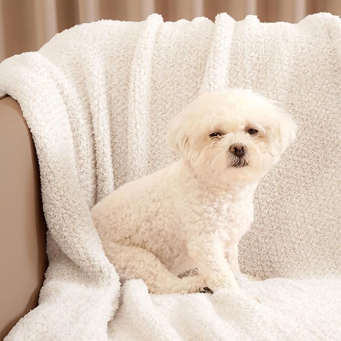 Snuggle Sac Heather Throw Blanket for Couch, Reversible Super Soft Blankets Warm Cozy Knit Fuzzy Plush Lightweight for Sofa, Bed, Camping, Picnic (Heather Ivory, Throw-XL(50"x 70"))