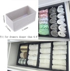 Sock Drawer Organizer 3 Pack - Collapsible Fabric Storage Bins for Underwear Divider, Small Closet Organizers with 3 Compartments, Raw White
