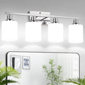 4-Light Vanity Light with Milky White Shades, Chrome Bathroom Lighting Fixtures Over Mirror, Modern Bathroom Wall Lamp for Mirror Living Room Cabinet Bedroom
