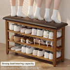 Shoe Bench with Leather Cushion,Wood Bench with Shoe Rack,3-Tier Shoe Storage Organizer for Entryway,Hallway,Living Room (Brown, 3-Tier-39.4")