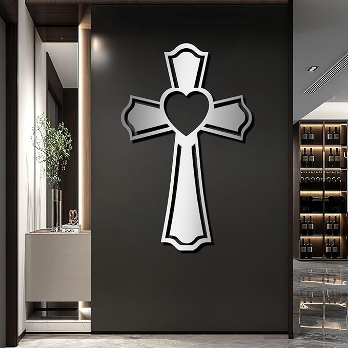 Metal Cross for Wall, Crosses Wall Decor, Cross Heart Metal Wall Art, Christian Wall Decor, Christian Cross Wall Decor, Religious Wall Decor, Faith Wall Decor, Spiritual Wall Decor (Gold, 30"x19" | 76x48cm, metal wall art)