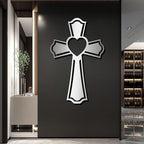 Metal Cross for Wall, Crosses Wall Decor, Cross Heart Metal Wall Art, Christian Wall Decor, Christian Cross Wall Decor, Religious Wall Decor, Faith Wall Decor, Spiritual Wall Decor (Black, 30"x19" | 76x48cm, metal wall art)