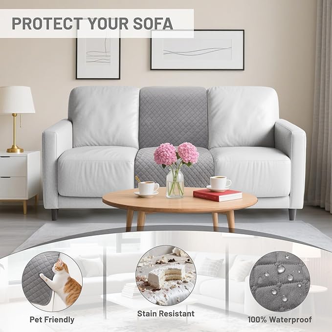 Recliner Sofa Covers 100% Waterproof Velvet L Shape Recliner Couch Covers for Sofa Pets Washable Anti Slip 1 Additional Couch Cover for Reclining Couch (Additional Seat, Silver Gray)