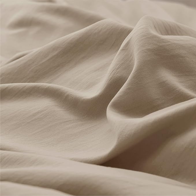 Bedsure Deep Beige Duvet Cover Twin/Twin XL Size - 2 Pieces Prewashed Cotton-Like Extra Soft Bedding Set, Includes 1 Twin Duvet Cover 68x90 Inches with Zipper Closure & 1 Pillow Sham, No Comforter
