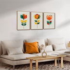 CHDITB Abstract Floral Framed Canvas Wall Art, Large Aesthetics Geometry Flowers Wall Decor, Neutral Geometric Lines Wall Painting, Modern Floral Art Prints for Living Room Bedroom Office 16"x24"x3