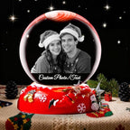 Personalized Christmas Crystal Ball with Light Customized Photo Snow Globe with Engraving Text Custom Ornaments Gifts for Family Couples Friends (Christmas Base)