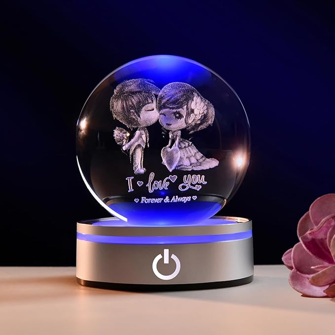 IFOLAINA Romantic Valentines Gifts for Wife Girlfriends Women I Love You Gifts for Her Couple Anniversary Birthday 3D Crystal Ball Night Light Glass Globe Decorative Decor