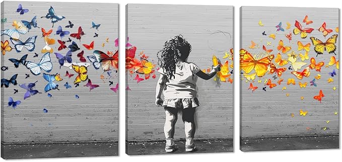 Novatique Banksy Wall Art Street Graffiti Wall Art for Bedroom Modern Banksy Style Butterfly Painting Ready to Hang Pop Art Home Decor for Living Room Bedroom,12”x 16”x3Pcs