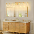 SineRise 7-Light Gold Vanity Light with 3 Color Modes (3000K/4000K/6000K), Eye Protection LED Bathroom Light Fixture, Dimmable Modern Wall Light Over Mirror with Clear Glass Shade