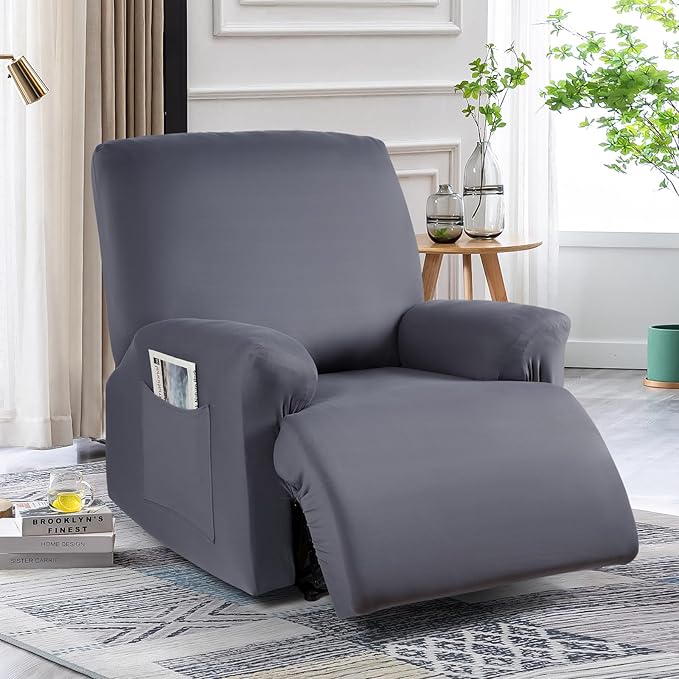 TAOCOCO Recliner Chair Cover 4-Pieces for Oversized Recliner, Stretch Recliner Slipcover for Large Recliners Washable Polyester Soft Fabric Furniture Protector (Oversized Recliner, Light Gray)