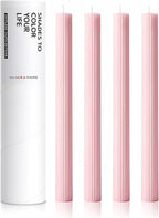 10" Candle Sticks, Ribbed Taper Candles, Blush Pink, 4-Pack, Unscented