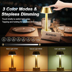 2 Pack Small Cordless Table Lamp, Battery Operated Gold Lamp for Restaurant Dinner Table, Rechargeable 3-Way Dimmable Touch Light Portable Metal Night Light for Bedside Dining Room Patio Bar Outdoor