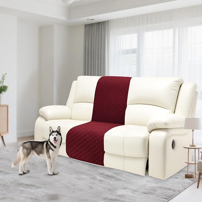 Reclining Sectional Couch Covers 100% Waterproof L Shape Recliner Couch Covers for Sofa Pets Washable Anti Slip 1 Additional Couch Cover for Reclining Couch (Additional Seat, Wine Red)