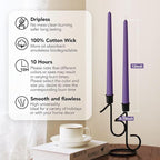New Burning Formula Unscented Dripless 12-Inch Taper Candles Set of 12 - Purple, for Wedding, Dinner - Smokeless, Long Burning - Hand Poured, Colored Tall Candlesticks - Púrpura