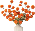DuHouse 6pcs Artificial Flowers Faux Silk Pompon Mum,Silk Small Mini Chrysanthemum Ball with Stems for DIY Bouquets Centerpieces Vase Home Table Kitchen Decorations(Orange)