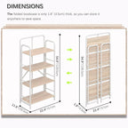 4NM No Assembly Folding Bookshelf, 4 Tiers Collapsible Book Shelves Open Industrial Foldable Storage Bookcase Shelf for Bedroom, Living Room, Home Office - Natural and White