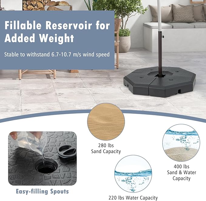 Giantex 350 lbs Offset Patio Umbrella Base, 4PCS Octagonal Umbrella Base Weight Water Sand Filled for Cantilever Umbrella, Easy-Filling Spouts, Outdoor Market Umbrella Base Stand