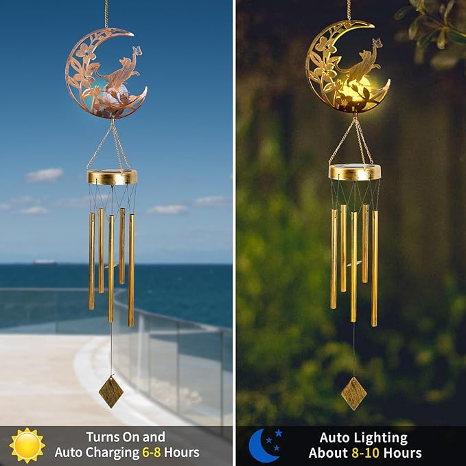 JOBOSI Solar Moon Cat Decorative Light Gift, Solar Moon Cat Decorative Wind Chime with Light, Gifts for Women Mom Grandma, Garden Lawn Decor, Christmas & New Year Gift