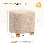 Cube Pouf Ottoman with Wooden Leg,Chenille Fabric Vanity Stool-Upholstered Floor Chair,Square Footstool Pouf with Acacia Wood Frame(500Lbs),Small Coffee Table Ottoman for Living Room