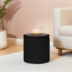 13" Foldable Boucle Round Storage Ottoman,Space-Saving Footrest/Seating/Coffee Table for Small Apartments,Dorms & Bedrooms-Black