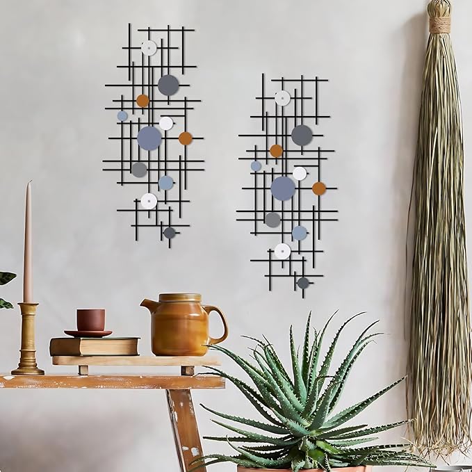 ruelen Set of 2 Minimalist Geometric Wall Decor - Modern Metal Wall Art for Living Room, Bedroom & Office – Abstract 3D Design in Dark Colorful Style