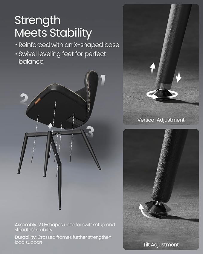 VASAGLE EKHO Collection - Dining Chairs Set of 6, Upholstered Kitchen Chairs, Comfortable Seat, Synthetic Leather with Stitching, Mid-Century Modern, Easy Assembly, Living Room Lounge, Ink Black