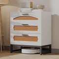 Mericonia 3 Drawer Rattan Dresser for Bedroom, Wood Dresser for Closet with Metal Handles, Small Boho Nightstand Sets, Dressers & Chests of Drawers for Bedroom, Hallway and Entryway, White