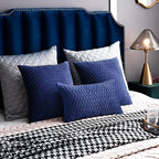 12x20 Blue Throw Pillow Covers: 2 Pack Original Striped Velvet Rectangular Decorative Pillow Cases for Farmhouse Couch