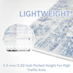 IOHOUZE Abstract Runner Rug 3x14 Ft Washable Runners for Hallways, Non Slip Kitchen Runner Printed Faux Wool Entryway Runner Indoor, Modern Abstract Floor Carpet for Hall Stair, Light Blue White