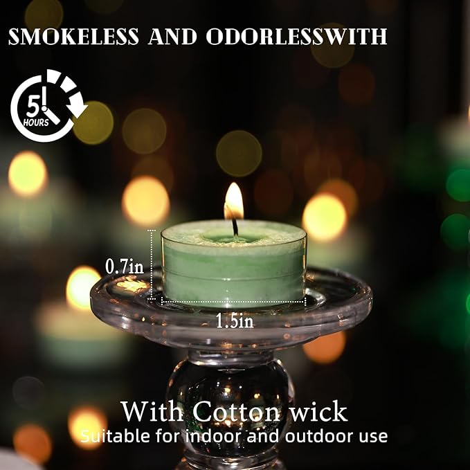 Green Tealights Candles for Easter, 5 Hours Unscented Tea Lights Candle Bulk,Non-Paraffin, Smokeless, Mini Tealight Votive Candles for Easter,Wedding,Valentine's Day,Baby Shower,Christmas, 12pcs