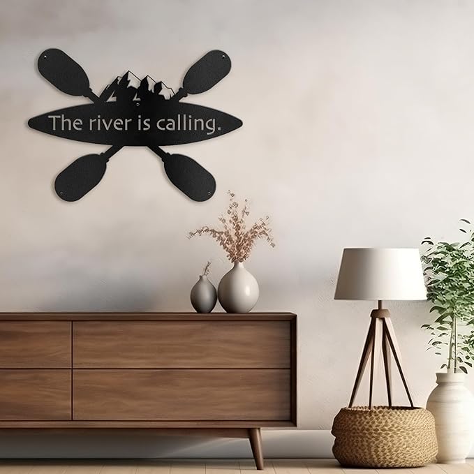 SIGNLEADER Metal Wall Art Decor - Kayak with Paddles Sport Minimalist Modern Abstract Wall Sculpture Hanging Home Decoration for Living Room, Bedroom, Bathroom, Kitchen, Studio, Outdoor - 18" Black