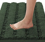 H.VERSAILTEX Bathroom Rugs Bath Rugs for Bathroom Non Slip Bath Mats Extra Thick Chenille Striped Rug 17" x 24" Absorbent Soft Shaggy Washable Dry Fast Bath Mats for Bath Room Floor - Bronze Green
