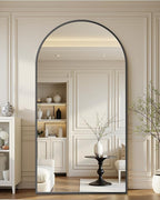 Full-Length Floor Mirror with Stand, 82"x44" Arched Style Full Body Standing Mirror for Bedroom, Living Room, Gym, Dorm - Shatter-Resistant & Easy Assembly, Black