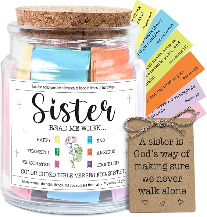 NewEleven Valentines Day Sister Gifts - Inspirational, Birthday Gift For Sister, Sisters In Law, Soul Sis - Sisters Gifts From Sister, Brother, Friend, Family - Bible Verse Jar