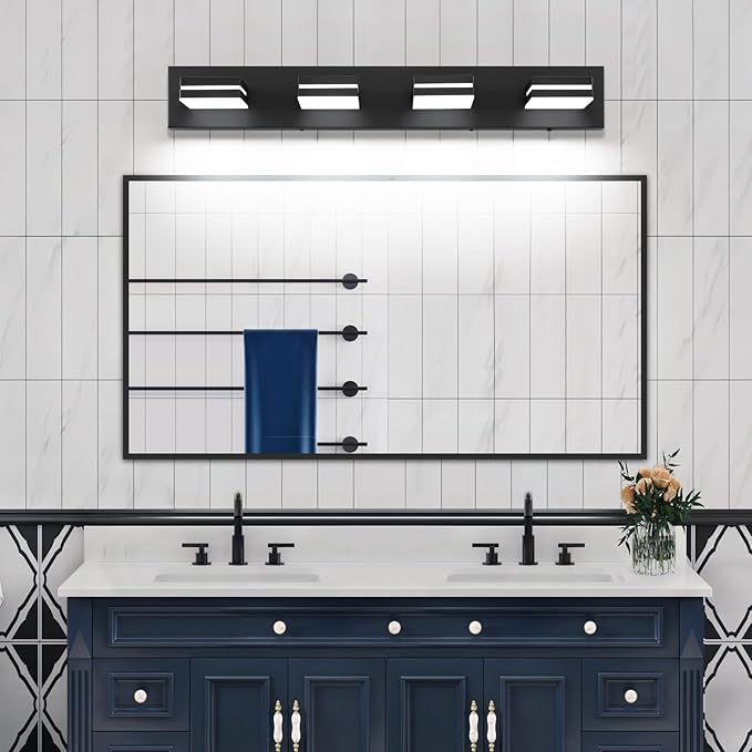 Bathroom Vanity Lighting Fixtures Over Mirror (4-Light, 30-Inch) Dimmable Modern LED Bathroom Wall Lighting Fixtures, Matte Black (3000K/3500K/4000K/5000K/6000K)