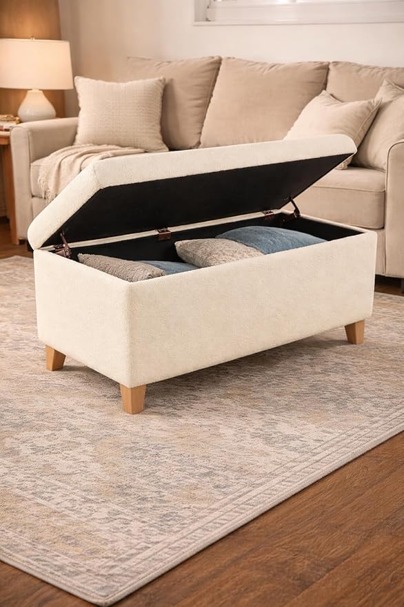 HomePop Sherpa Storage Bench - Cream