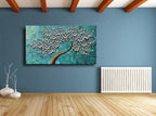 YaSheng Art - 100% hand painted Flower Art Oil Painting On Canvas Texture Silver Flowers Tree Paintings Modern Home Bedroom, Dining Room, Decor Wall Art 3D Abstract Artwork Paintings 20x40inch