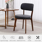 Yilaywain Mid-Century Modern Dining Chairs with Rubberwood Frame, Black Faux Leather Upholstered, 250 LBS Weight Capacity, Anti-Slip Protectors (Black)