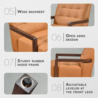 Lexicon Modern Accent Chair, Luxury Genuine Leather Match Living Room Chair with Tufted Cushions, Solid Wood Frame and Arm Rest, Comfy Upholstered Single Seat for Bedroom/Reading/Office, Orange