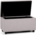 SIMPLIHOME Cosmopolitan Storage Ottoman - 34 inch Wide Upholstered Linen Look Fabric Rectangle Storage Ottoman Bench in Cloud Grey, Transitional Tufted Ottoman for Living Room with Lift-Up Lid