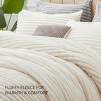 BEDELITE Fleece Oversized Queen Comforter Set -Super Soft & Warm Fluffy Cream White Bedding, Luxury Fuzzy Heavy Bed Set for Winter with 2 Pillow Cases