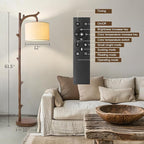 OYEARS Retro Farmhouse Floor Lamp for Living Room with Remote Rustic Standing Lamps Tree Trunk Deco Modern Country Vintage Wood Floor Lamp（Brown,Bulb Included）