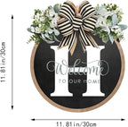 Circular Surname Front Door Welcome Sign - 26 Letter House Wreath, Front Porch Decorations, Year-Round Home Decor (H)