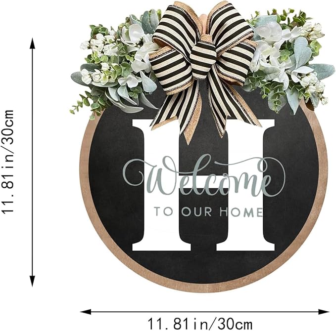 Circular Surname Front Door Welcome Sign - 26 Letter House Wreath, Front Porch Decorations, Year-Round Home Decor (H)