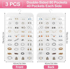 Hanging Jewelry Organizer for Closet with Swiveling Hanger, 17 x 30 In, 80 Clear Pockets Jewelry Organizer Hanging for Jewelries, Earrings, Accessories (Beige) (3, White)