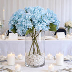 Kimura's Cabin 6pcs Blue Artificial Silk Flowers Fake Hydrangeas Flower with Stems Faux Hydrangea Bouquets for Home Wedding Party Table Core Decoration (Blue, Pack of 6)
