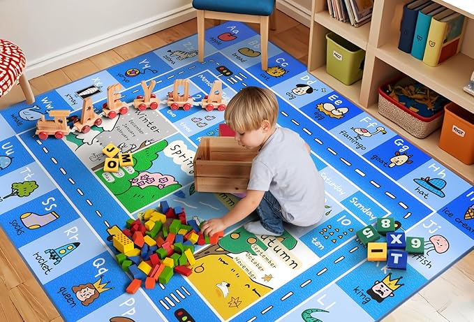 Booooom Jackson ABC Rug Kids Rug Educational Rugs Non-Slip Kids Carpet with Alphabet, Number Mat for Children, Baby, Toddler Play, 4'11" x 6'7"