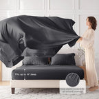 MUXHOMO 7 Pieces King Comforter Set, Seersucker Bed in a Bag King Size, All Season Luxury Bedding Set with Comforter, Flat Sheet, Fitted Sheet, Pillowcases & Shams, Dark Grey
