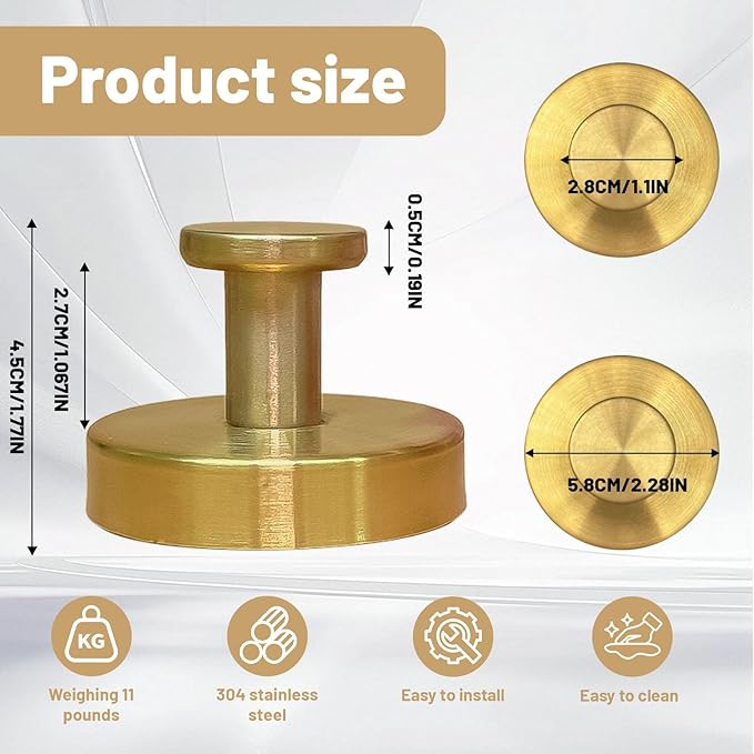 4Pcs New Model No-Drill Suction Cup Hooks for Door Wreaths, Wreath Hangers for Front Door, Suction Cup Hooks for Shower, Removable, Waterproof & Rustproof (Gold)